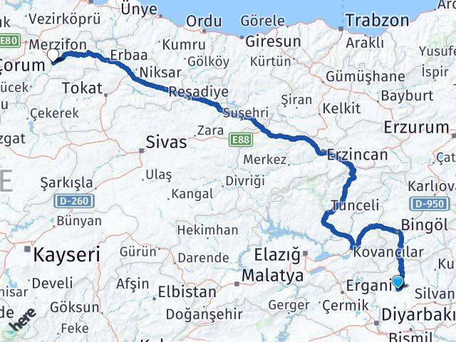 Diyarbakır Kocaköy Amasya Arası Kaç Km - Yol Haritası