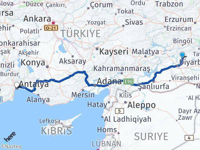 Diyarbakır Kocaköy Antalya Arası Kaç Km - Yol Haritası