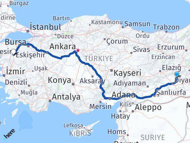 Diyarbakır Kocaköy Balıkesir Arası Kaç Km - Yol Haritası
