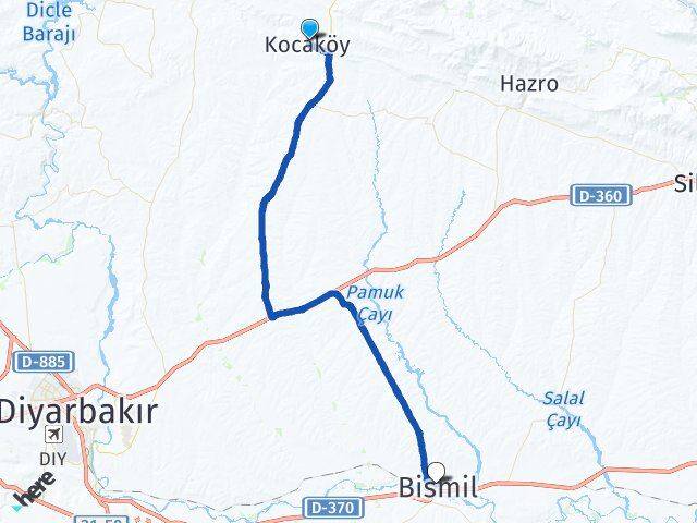 Diyarbakır Kocaköy Bismil Arası Kaç Km - Yol Haritası
