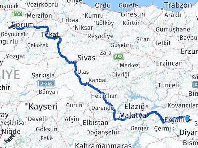 Diyarbakır Kocaköy Çorum Arası Kaç Km - Yol Haritası