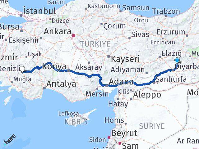Diyarbakır Kocaköy Denizli Arası Kaç Km - Yol Haritası