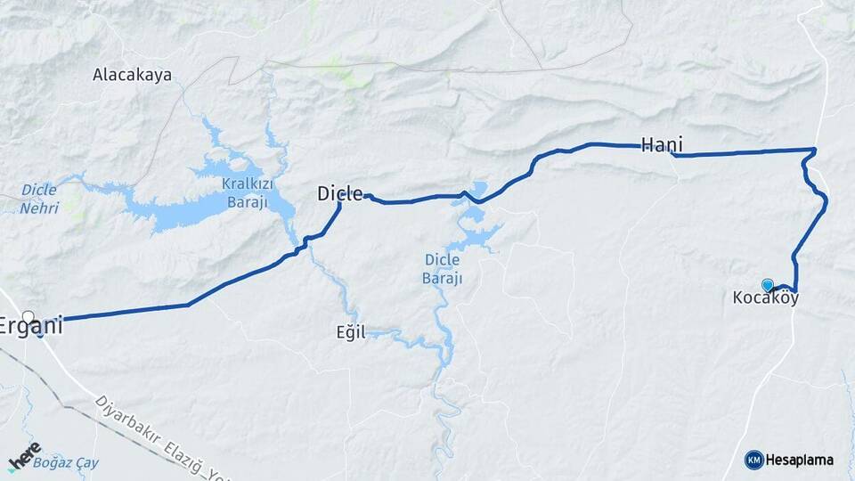 Diyarbakır Kocaköy Ergani Arası Kaç Km - Yol Haritası