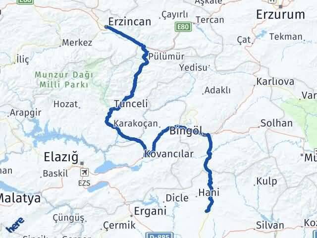 Diyarbakır Kocaköy Erzincan Arası Kaç Km - Yol Haritası