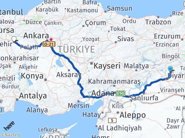 Diyarbakır Kocaköy Eskişehir Arası Kaç Km - Yol Haritası