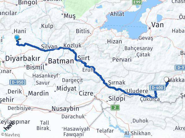 Diyarbakır Kocaköy Hakkari Arası Kaç Km - Yol Haritası