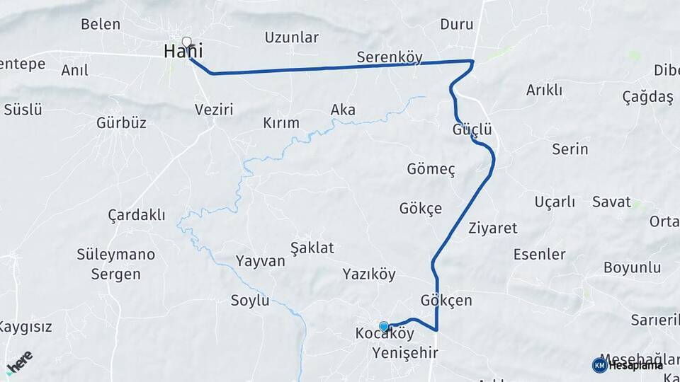 Diyarbakır Kocaköy Hani Arası Kaç Km - Yol Haritası