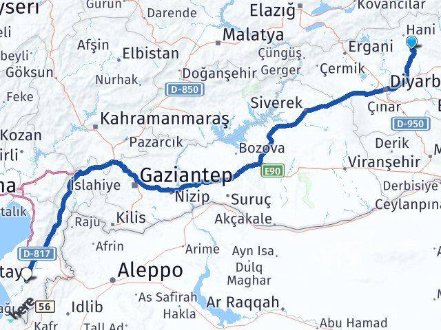 Diyarbakır Kocaköy Hatay Arası Kaç Km - Yol Haritası