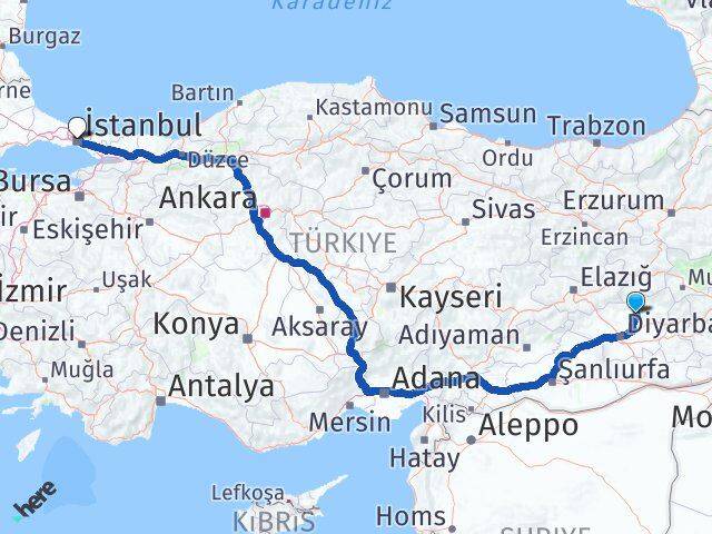 Diyarbakır Kocaköy İstanbul Arası Kaç Km - Yol Haritası
