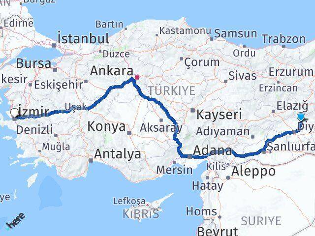 Diyarbakır Kocaköy İzmir Arası Kaç Km - Yol Haritası