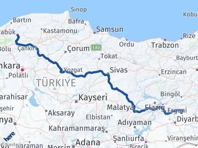 Diyarbakır Kocaköy Karabük Arası Kaç Km - Yol Haritası