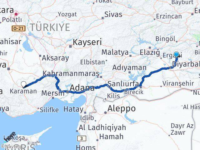 Diyarbakır Kocaköy Karaman Arası Kaç Km - Yol Haritası