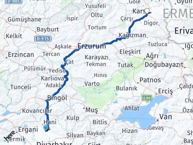 Diyarbakır Kocaköy Kars Arası Kaç Km - Yol Haritası
