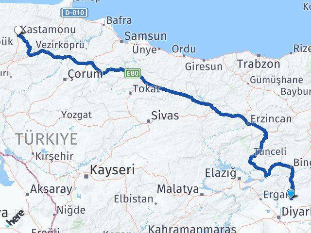 Diyarbakır Kocaköy Kastamonu Arası Kaç Km - Yol Haritası
