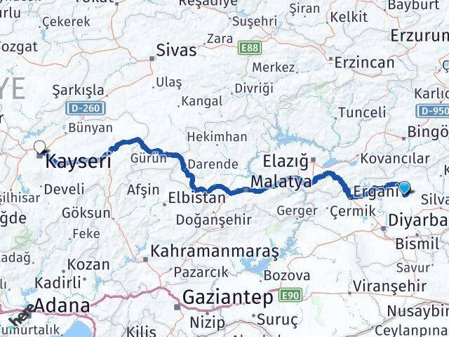 Diyarbakır Kocaköy Kayseri Arası Kaç Km - Yol Haritası