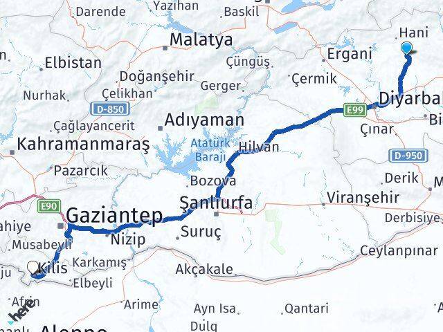 Diyarbakır Kocaköy Kilis Arası Kaç Km - Yol Haritası
