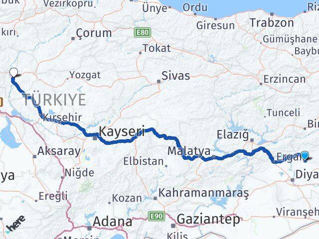Diyarbakır Kocaköy Kırıkkale Arası Kaç Km - Yol Haritası