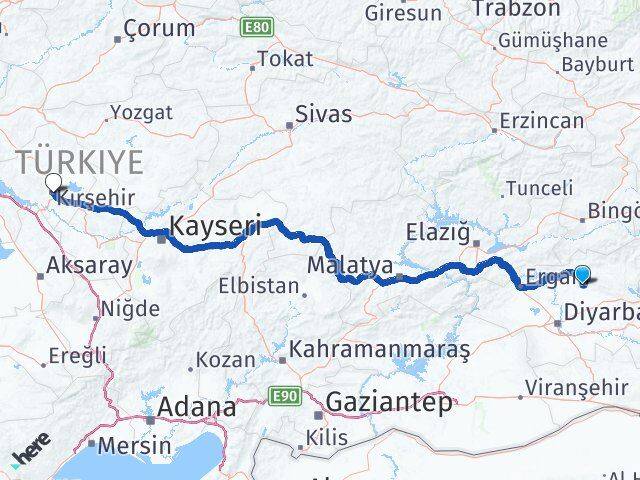 Diyarbakır Kocaköy Kırşehir Arası Kaç Km - Yol Haritası