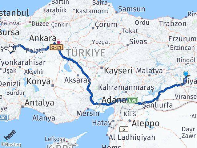 Diyarbakır Kocaköy Kütahya Arası Kaç Km - Yol Haritası