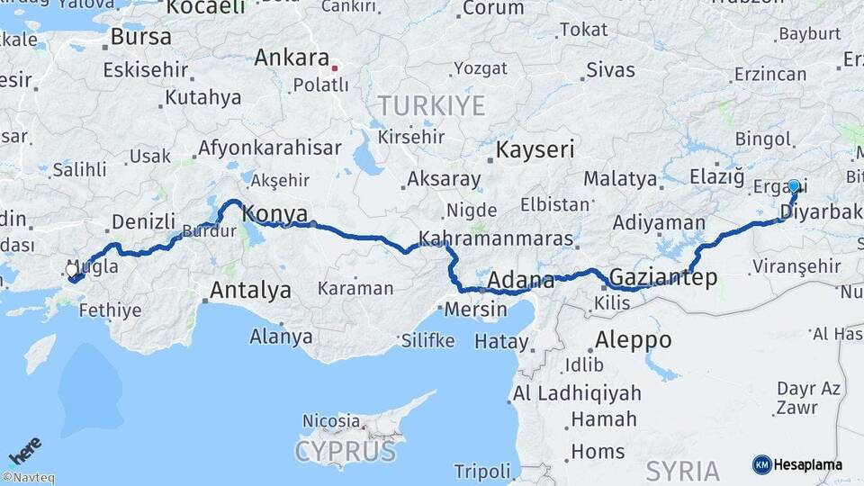 Diyarbakır Kocaköy Muğla Arası Kaç Km - Yol Haritası