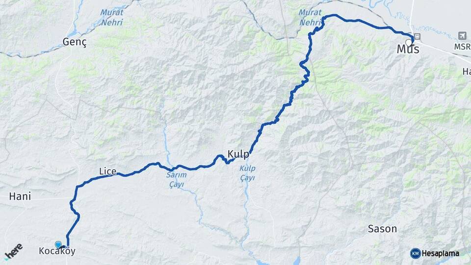 Diyarbakır Kocaköy Muş Arası Kaç Km - Yol Haritası