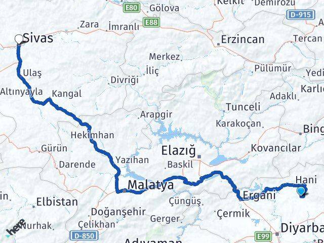 Diyarbakır Kocaköy Sivas Arası Kaç Km - Yol Haritası