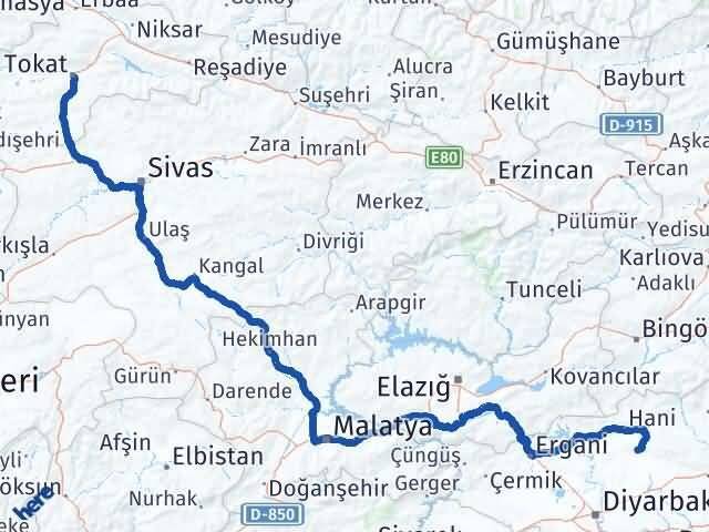 Diyarbakır Kocaköy Tokat Arası Kaç Km - Yol Haritası
