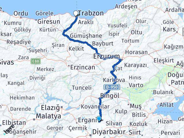 Diyarbakır Kocaköy Trabzon Arası Kaç Km - Yol Haritası