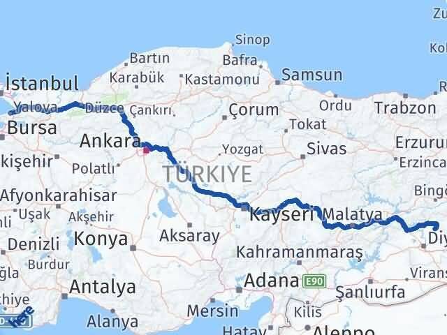 Diyarbakır Kocaköy Yalova Arası Kaç Km - Yol Haritası