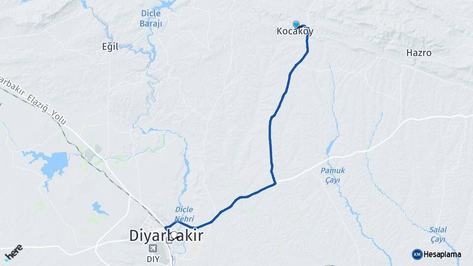 Diyarbakır Kocaköy Yenişehir Arası Kaç Km - Yol Haritası