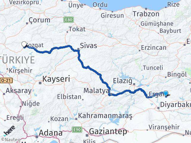 Diyarbakır Kocaköy Yozgat Arası Kaç Km - Yol Haritası