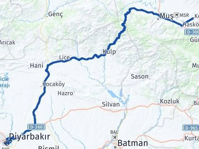 Diyarbakır Korkut Muş Arası Kaç Km - Yol Haritası