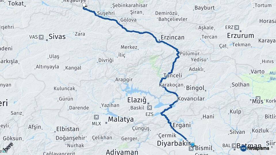 Diyarbakır Koyulhisar Sivas Arası Kaç Km - Yol Haritası