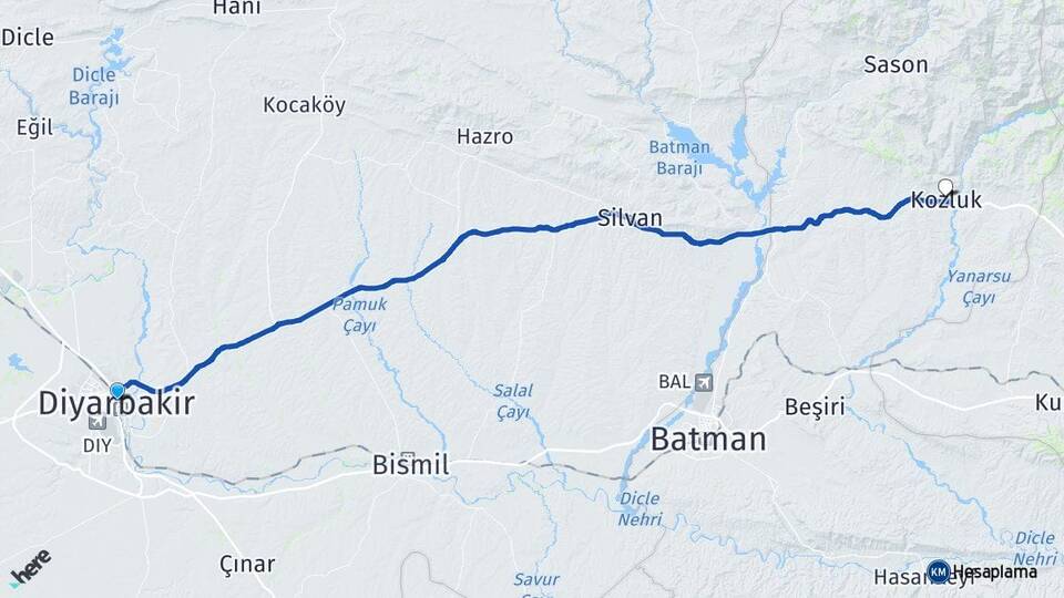 Diyarbakır Kozluk Batman Arası Kaç Km - Yol Haritası