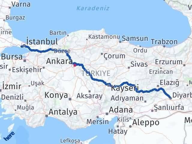 Diyarbakır Küçükçekmece İstanbul Arası Kaç Km - Yol Haritası