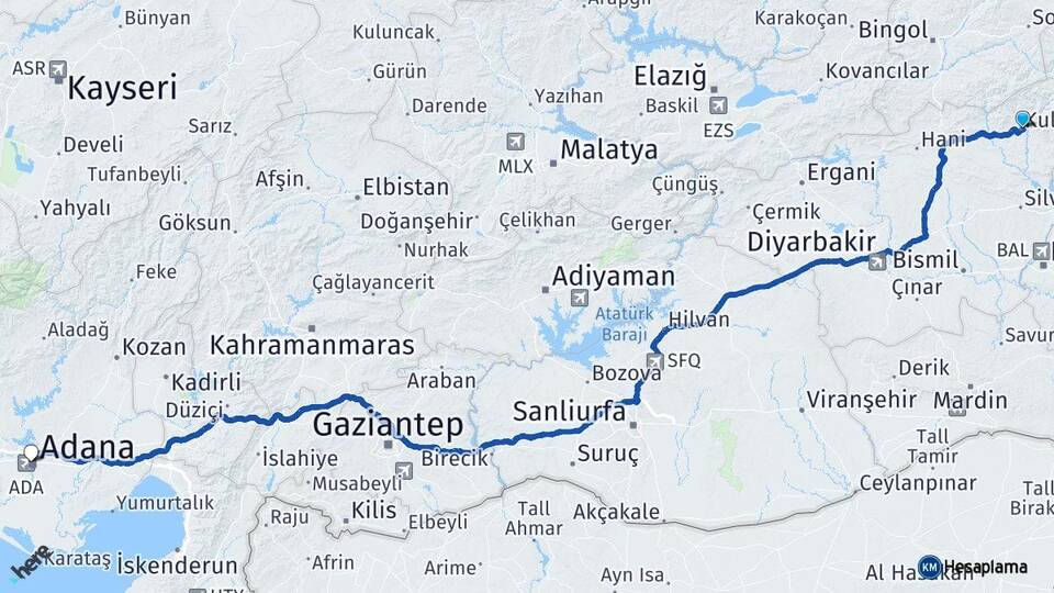 Diyarbakır Kulp Adana Arası Kaç Km - Yol Haritası