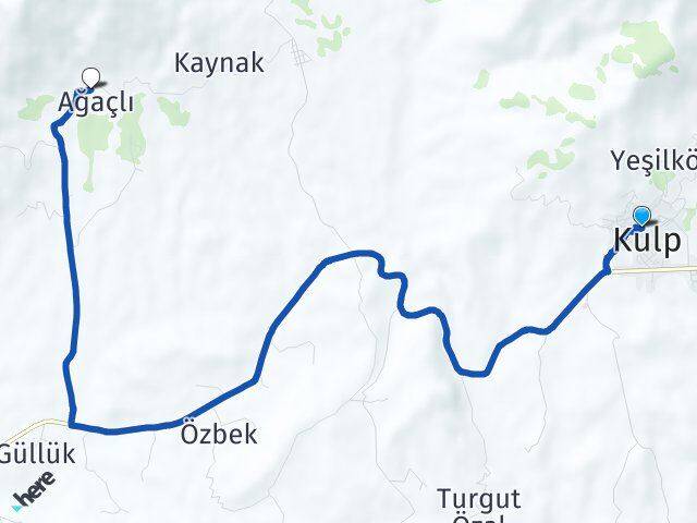 Diyarbakır Kulp Ağaçlı Kulp Arası Kaç Km - Yol Haritası