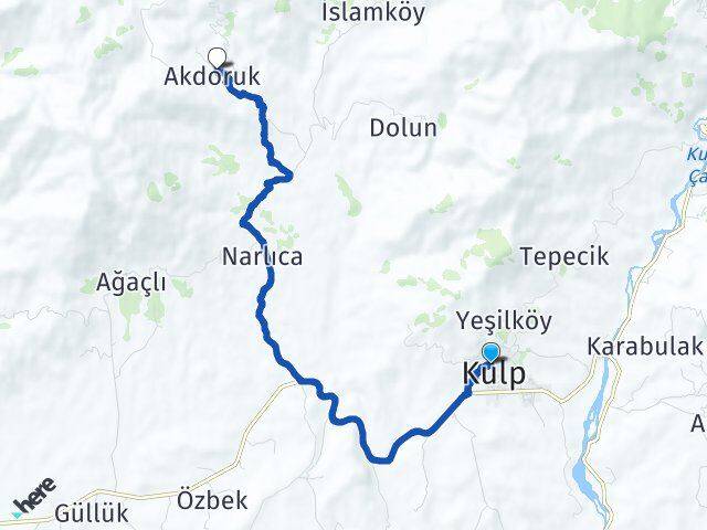 Diyarbakır Kulp Akdoruk Kulp Arası Kaç Km - Yol Haritası