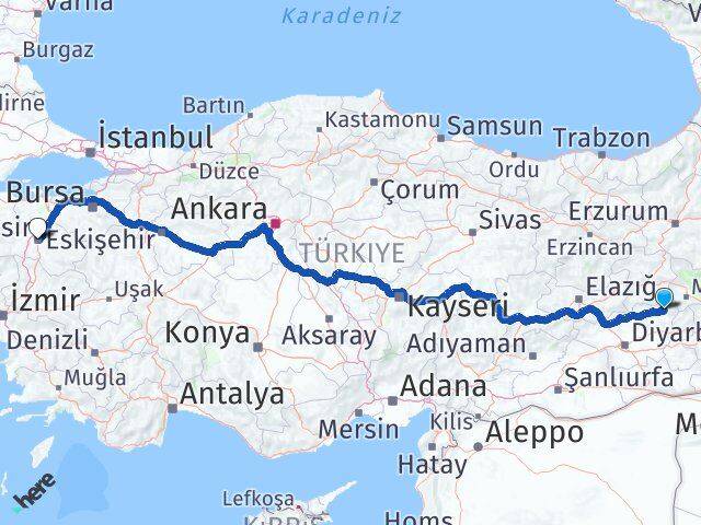 Diyarbakır Kulp Balıkesir Arası Kaç Km - Yol Haritası