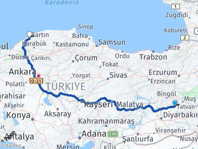 Diyarbakır Kulp Bartın Arası Kaç Km - Yol Haritası