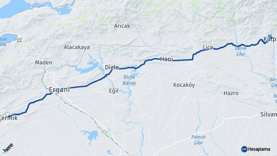 Diyarbakır Kulp Çermik Arası Kaç Km - Yol Haritası