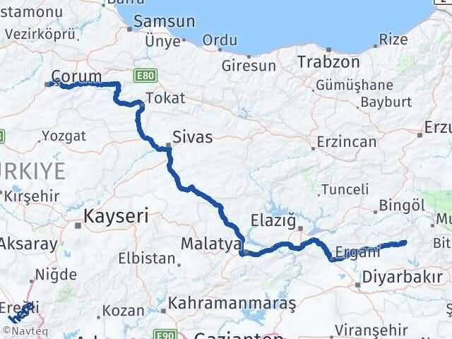 Diyarbakır Kulp Çorum Arası Kaç Km - Yol Haritası