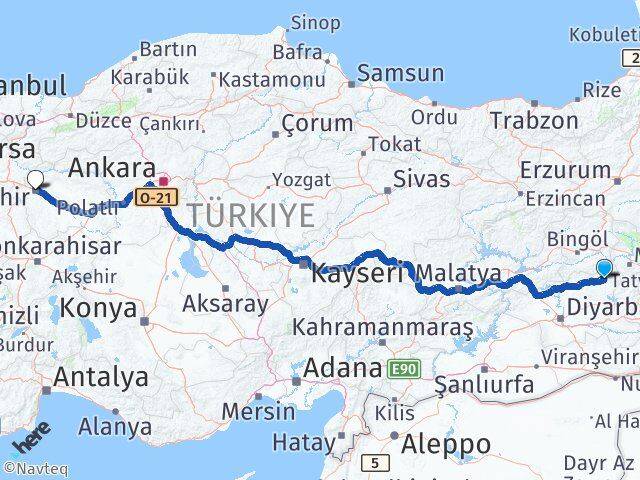 Diyarbakır Kulp Eskişehir Arası Kaç Km - Yol Haritası