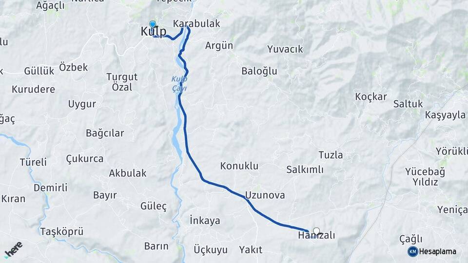 Diyarbakır Kulp Hamzalı Kulp Arası Kaç Km - Yol Haritası