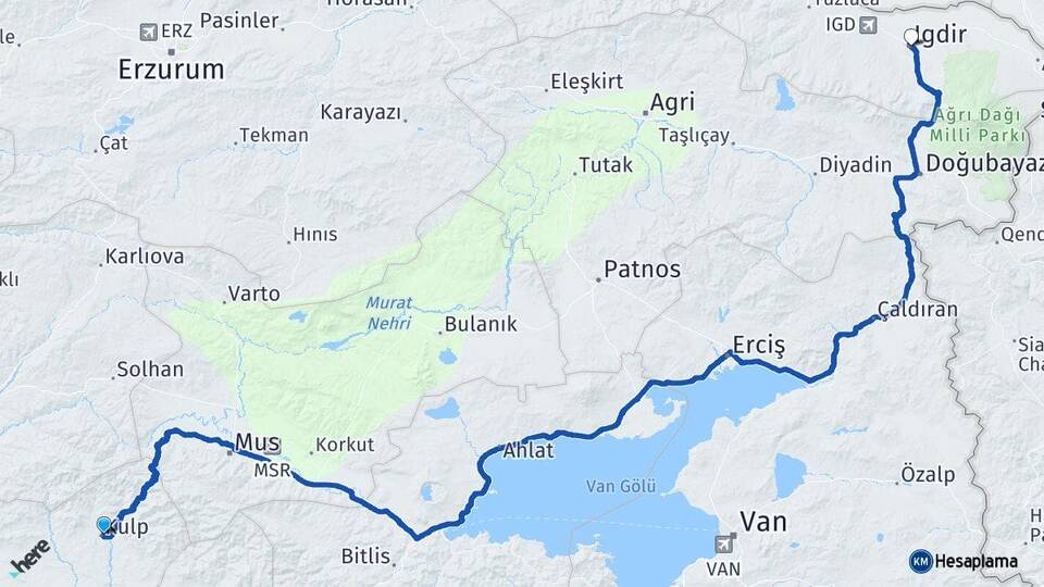 Diyarbakır Kulp Iğdır Arası Kaç Km - Yol Haritası