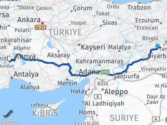 Diyarbakır Kulp Isparta Arası Kaç Km - Yol Haritası
