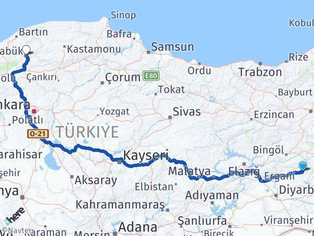 Diyarbakır Kulp Karabük Arası Kaç Km - Yol Haritası