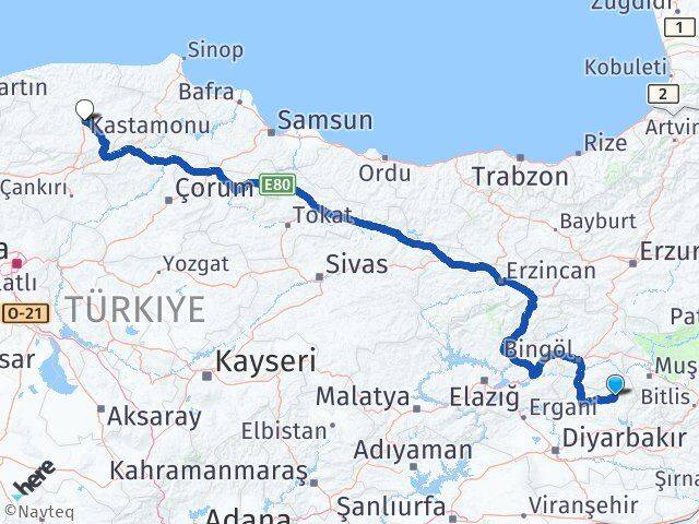 Diyarbakır Kulp Kastamonu Arası Kaç Km - Yol Haritası