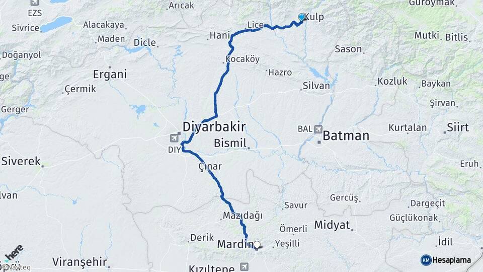 Diyarbakır Kulp Mardin Arası Kaç Km - Yol Haritası