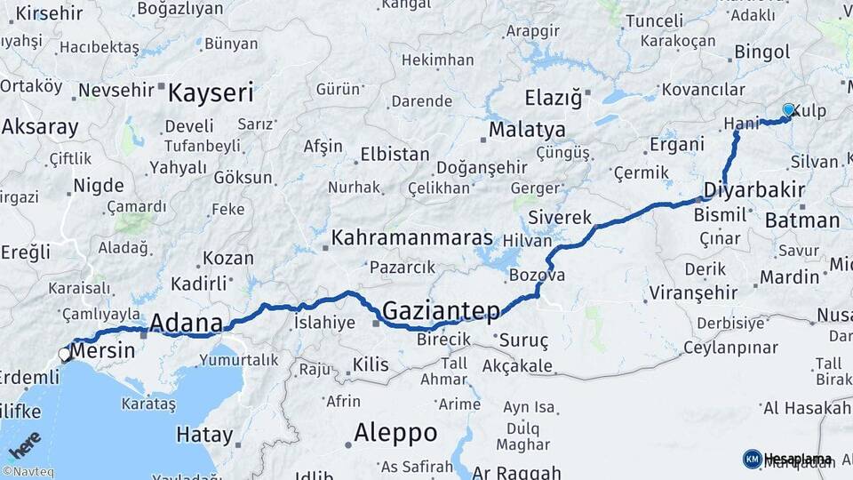 Diyarbakır Kulp Mersin Arası Kaç Km - Yol Haritası